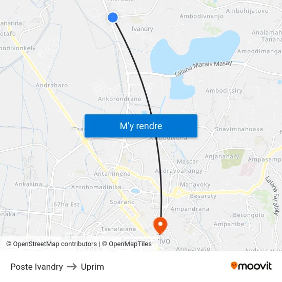 Poste Ivandry to Uprim map