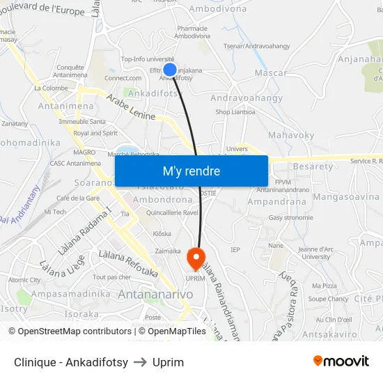 Clinique - Ankadifotsy to Uprim map