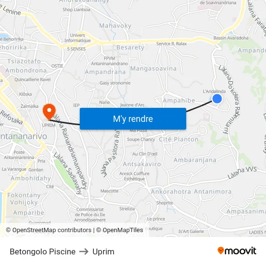 Betongolo Piscine to Uprim map