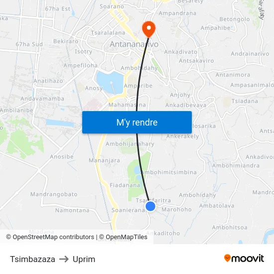 Tsimbazaza to Uprim map
