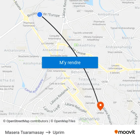 Masera Tsaramasay to Uprim map