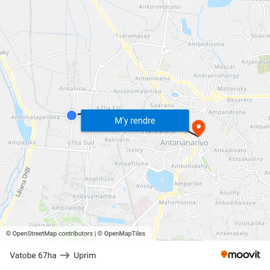 Vatobe 67ha to Uprim map