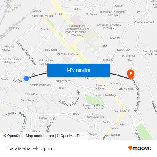 Tsaralalana to Uprim map