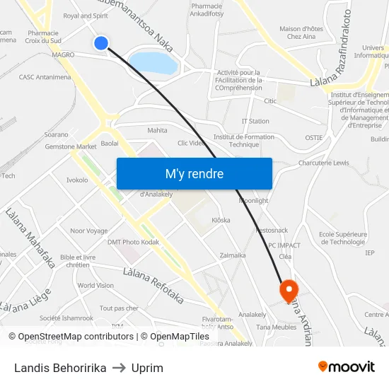 Landis Behoririka to Uprim map