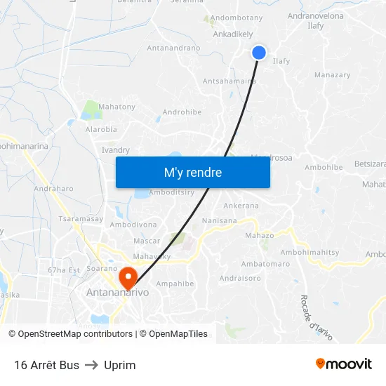 16 Arrêt Bus to Uprim map