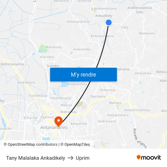 Tany Malalaka Ankadikely to Uprim map