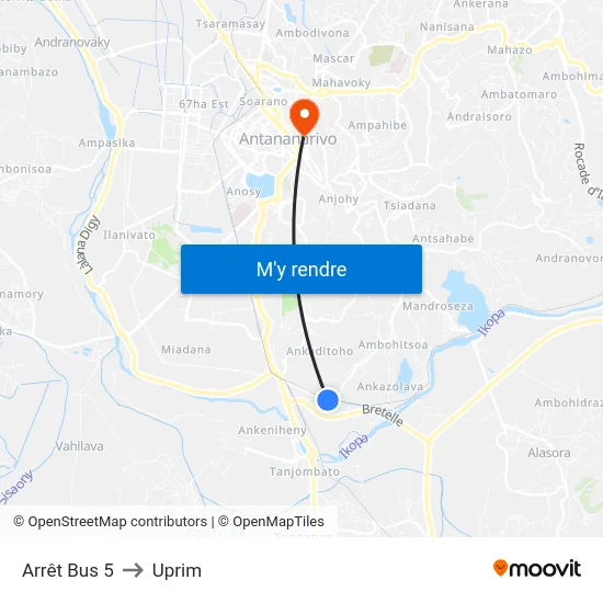 Arrêt Bus 5 to Uprim map