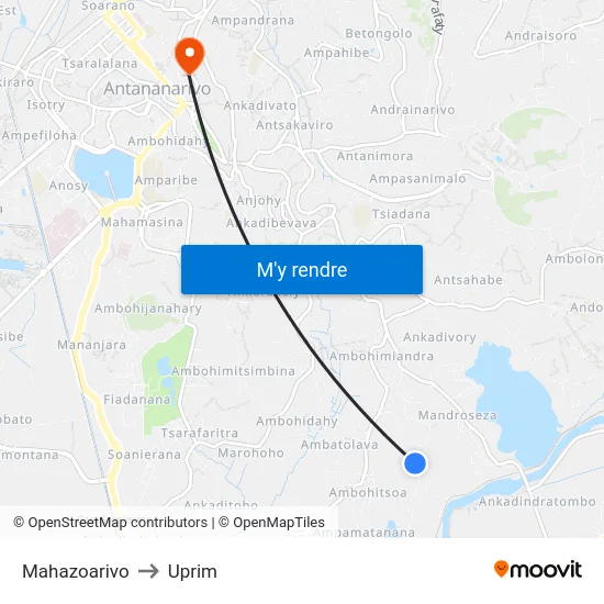 Mahazoarivo to Uprim map