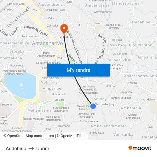 Andohalo to Uprim map