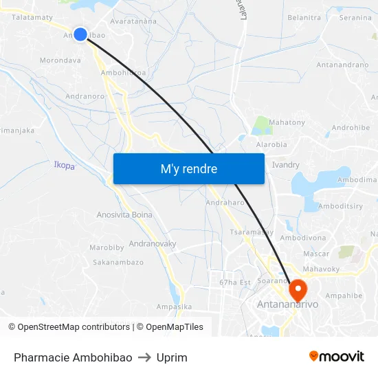Pharmacie Ambohibao to Uprim map