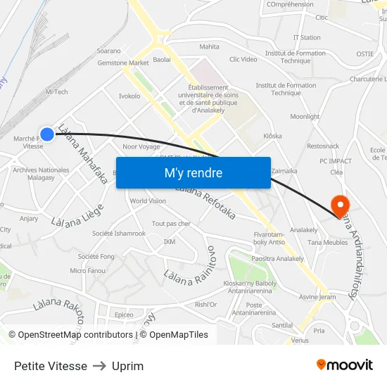 Petite Vitesse to Uprim map