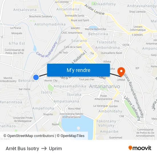 Arrêt Bus Isotry to Uprim map