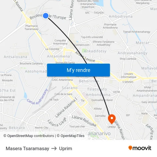 Masera Tsaramasay to Uprim map