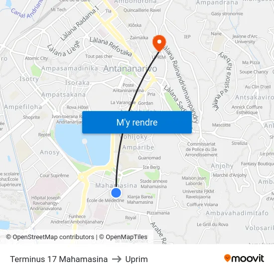 Terminus 17 Mahamasina to Uprim map