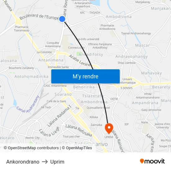 Ankorondrano to Uprim map