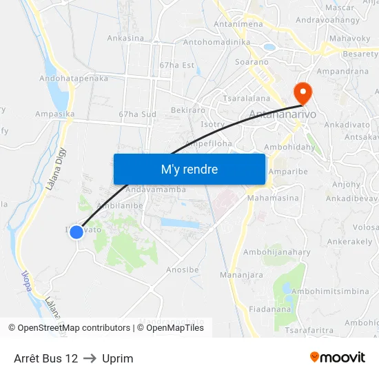 Arrêt Bus 12 to Uprim map