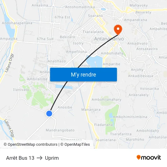Arrêt Bus 13 to Uprim map