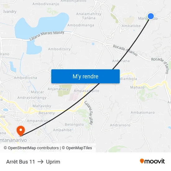 Arrêt Bus 11 to Uprim map