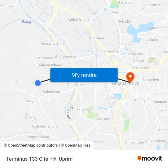 Terminus 133 Cité to Uprim map