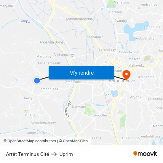 Arrêt Terminus Cité to Uprim map