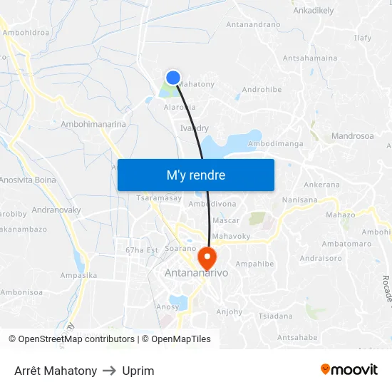 Arrêt Mahatony to Uprim map