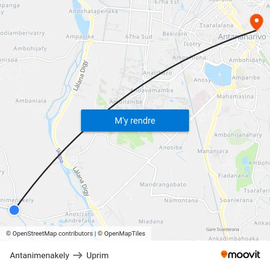 Antanimenakely to Uprim map
