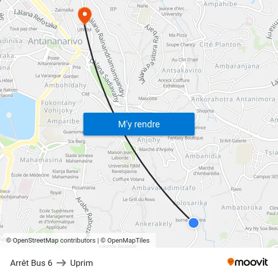 Arrêt Bus 6 to Uprim map