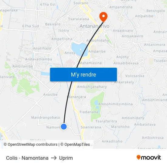 Colis - Namontana to Uprim map