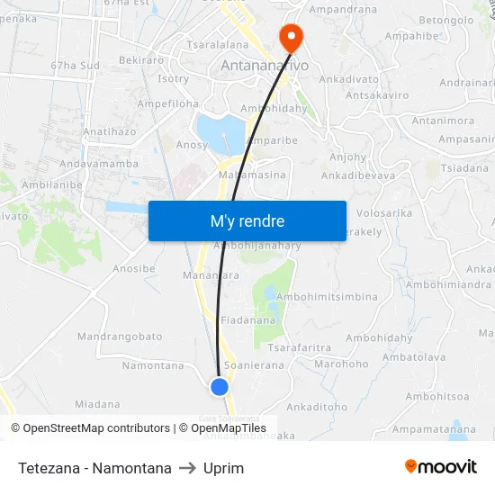 Tetezana - Namontana to Uprim map