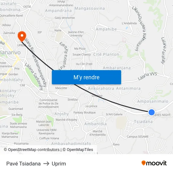 Pavé Tsiadana to Uprim map