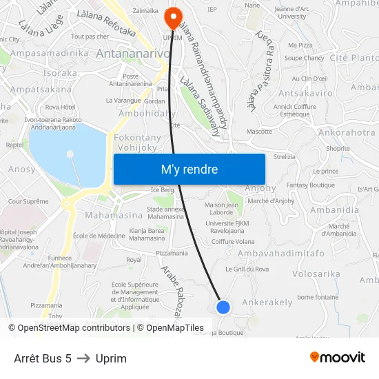 Arrêt Bus 5 to Uprim map