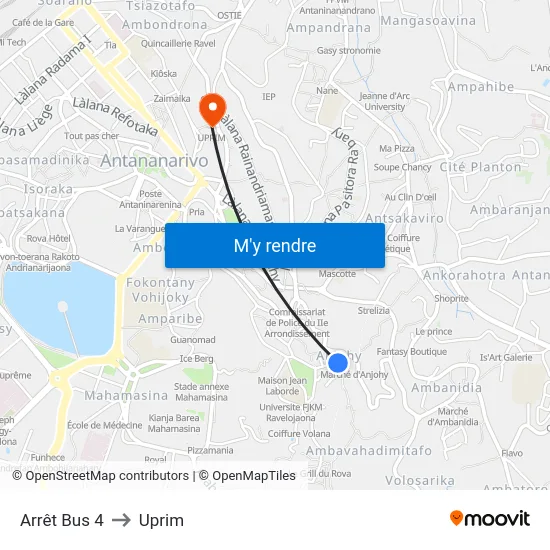 Arrêt Bus 4 to Uprim map