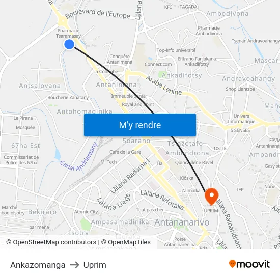 Ankazomanga to Uprim map