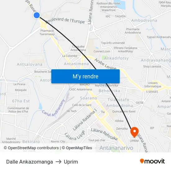 Dalle Ankazomanga to Uprim map