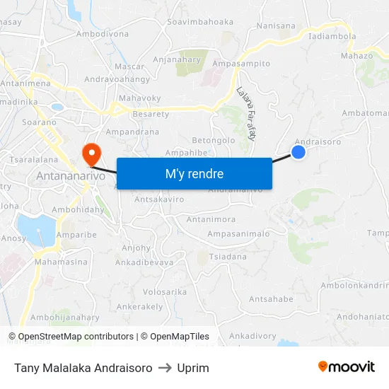 Tany Malalaka Andraisoro to Uprim map