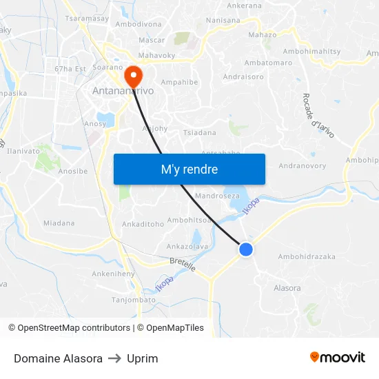 Domaine Alasora to Uprim map