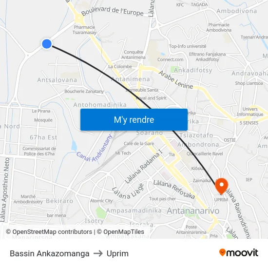 Bassin Ankazomanga to Uprim map