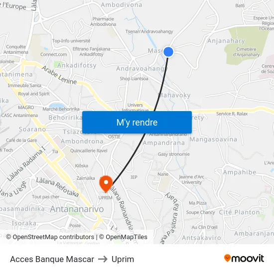 Acces Banque Mascar to Uprim map