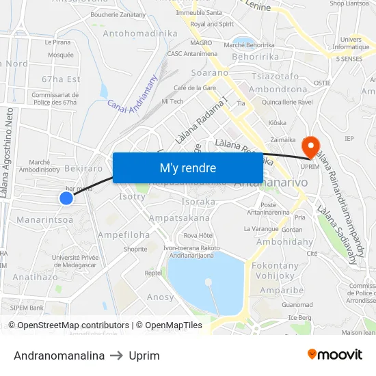 Andranomanalina to Uprim map