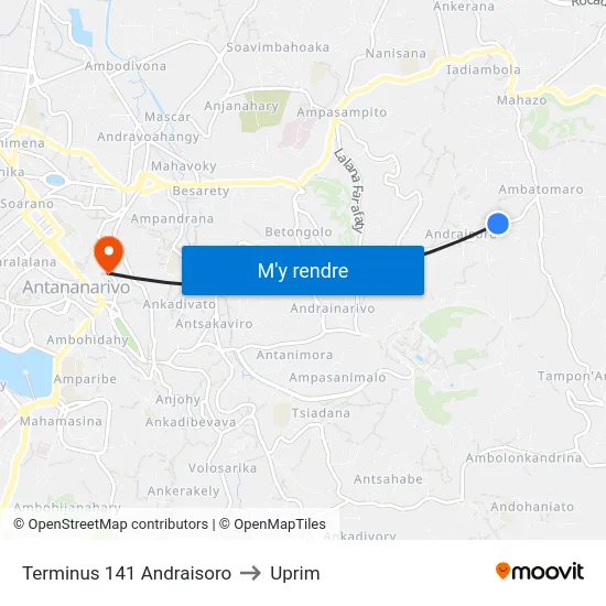 Terminus 141 Andraisoro to Uprim map