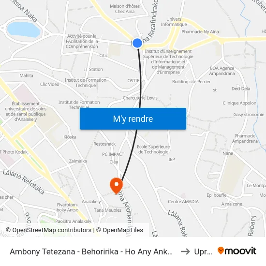 Ambony Tetezana - Behoririka - Ho Any Ankadifotsy to Uprim map