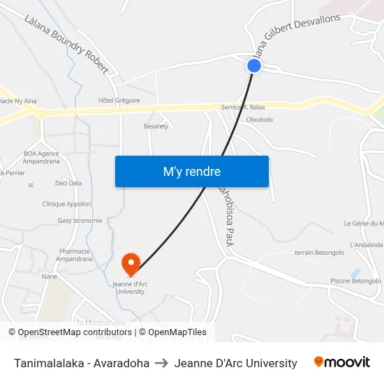 Tanimalalaka - Avaradoha to Jeanne D'Arc University map