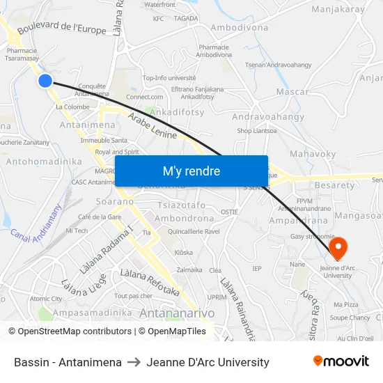 Bassin - Antanimena to Jeanne D'Arc University map