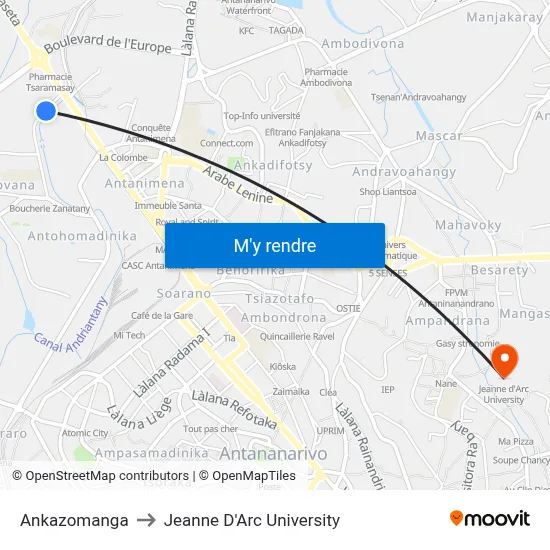 Ankazomanga to Jeanne D'Arc University map