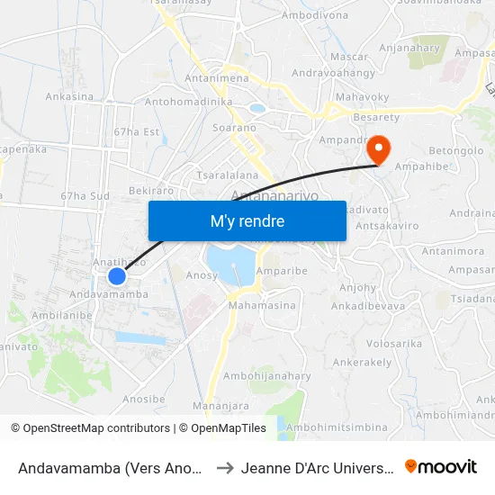 Andavamamba (Vers Anosy) to Jeanne D'Arc University map