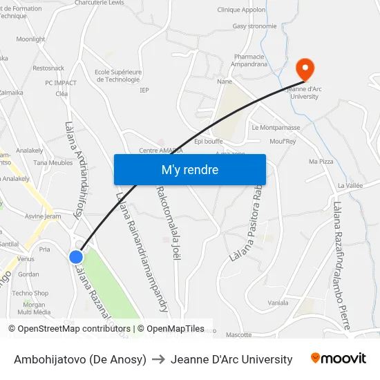 Ambohijatovo (De Anosy) to Jeanne D'Arc University map