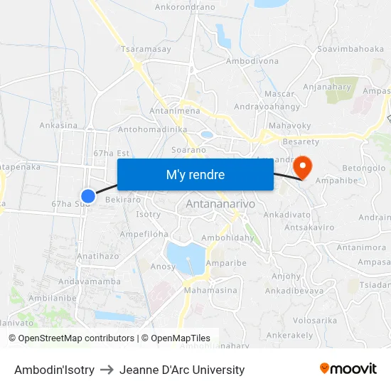 Ambodin'Isotry to Jeanne D'Arc University map
