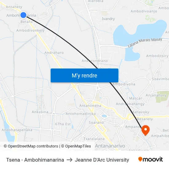 Tsena - Ambohimanarina to Jeanne D'Arc University map
