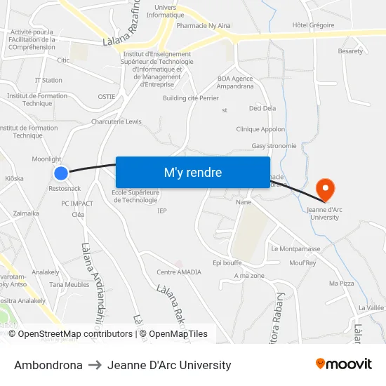 Ambondrona to Jeanne D'Arc University map