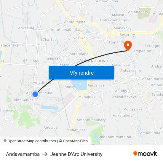 Andavamamba to Jeanne D'Arc University map